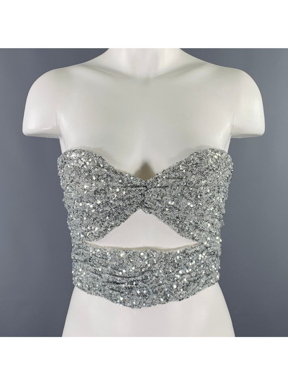 ATTICO Size 6 Silver Polyamide Sequined Strapless Dress Top